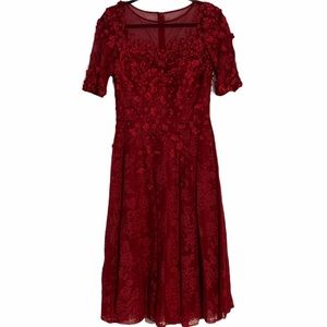 Teri Jon Floral Embroidered and Lace Midi Dress